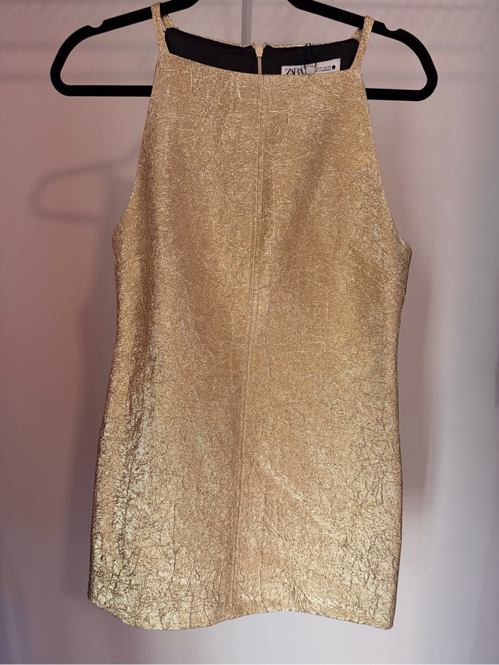 Zara Metallic Gold Mini Halter Shift Dress